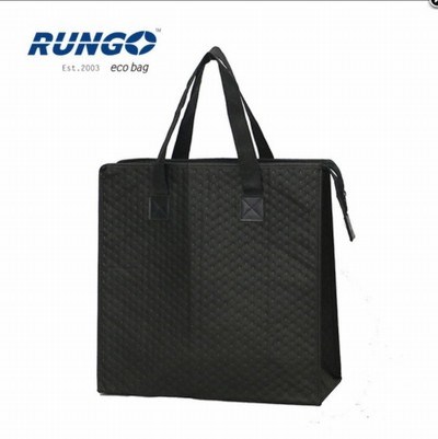 Dot pattern non woven cooler bag with handles covering with PU X cross stitching